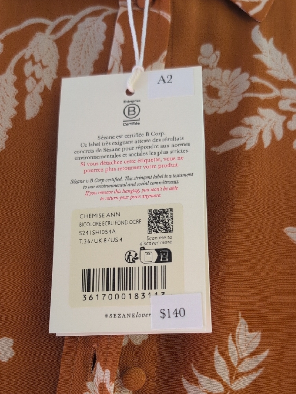 Sezane NWT Ann Orange Floral Silk Blouse - Picture 4 of 6